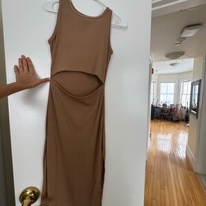 Chic Backless Tan Dress